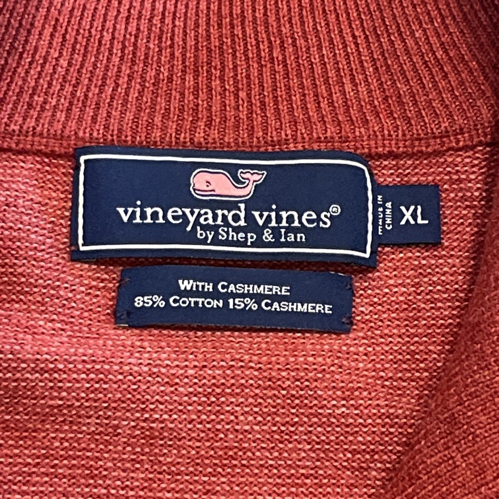 Vineyard Vines Sweater Mens Extra Large Red Quarter Zip Cotton Cashmere Striped - Picture 2 of 5
